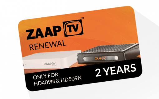 ZAAPTV 2 Year Renewal Card / PIN for Hd409/509 Devices