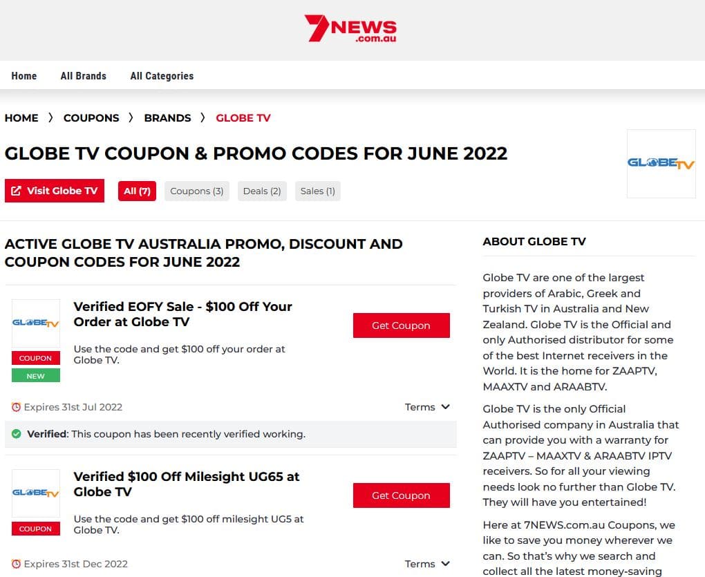 GlobeTV.com.au - 7News Coupon Codes